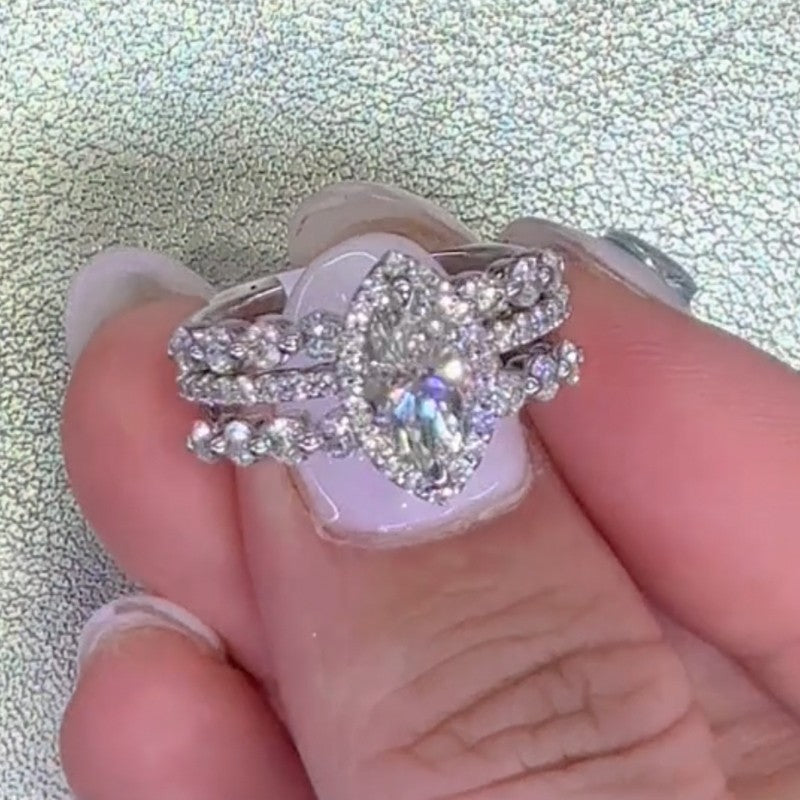 3.0Ct Halo Marquise Cut Engagement Ring With Engagement Ring Enhancer