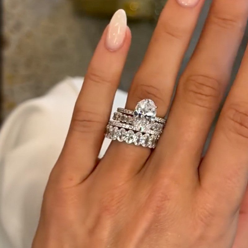 4PC 4.0Ct Oval Cut Wedding Ring For Her With Two Oval Cut Wedding Bands & One Classic Wedding Band - louilyjewelry