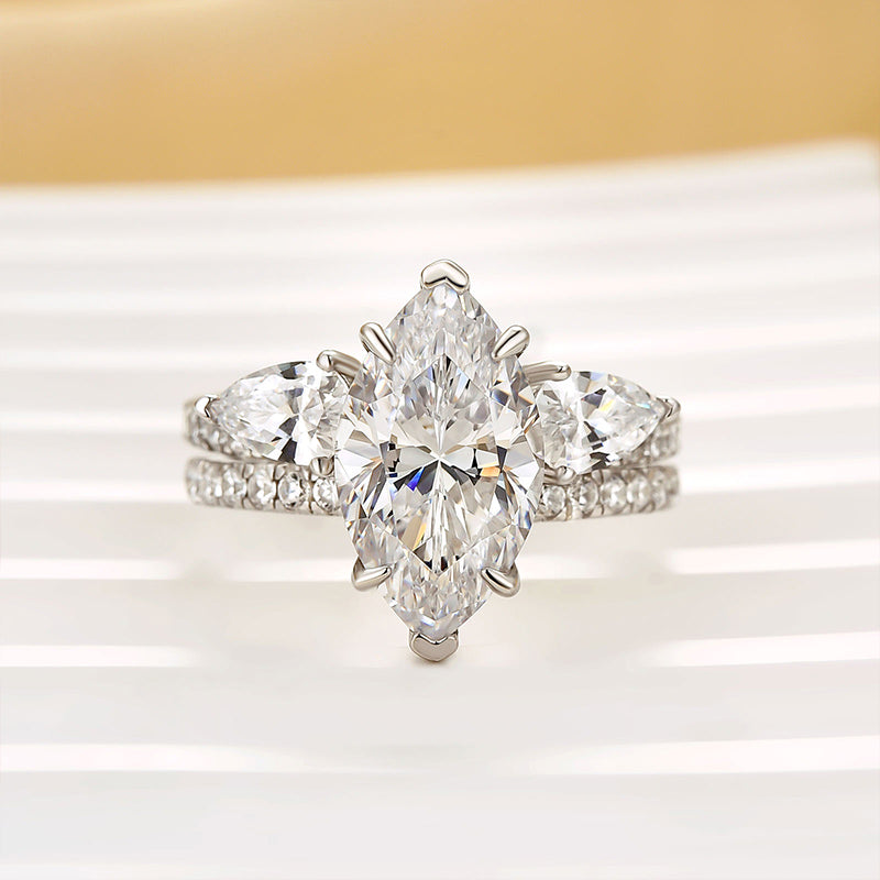 Unique 4.0Ct Marquise Cut Insert Wedding Ring Set For Women In Sterling Silver