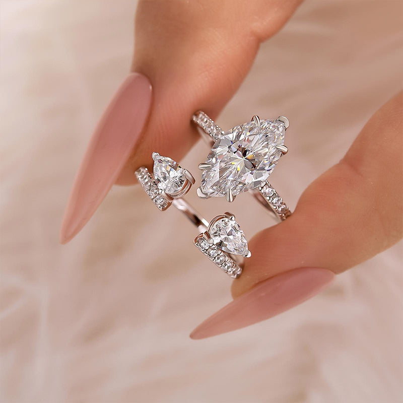 Unique 4.0Ct Marquise Cut Insert Wedding Ring Set For Women In Sterling Silver