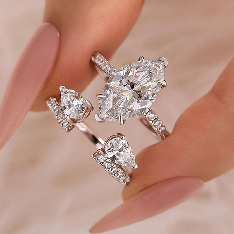 S925 4.0Ct Marquise Cut Insert Wedding Ring Set For Women Stackable Ring Set In Sterling Silver