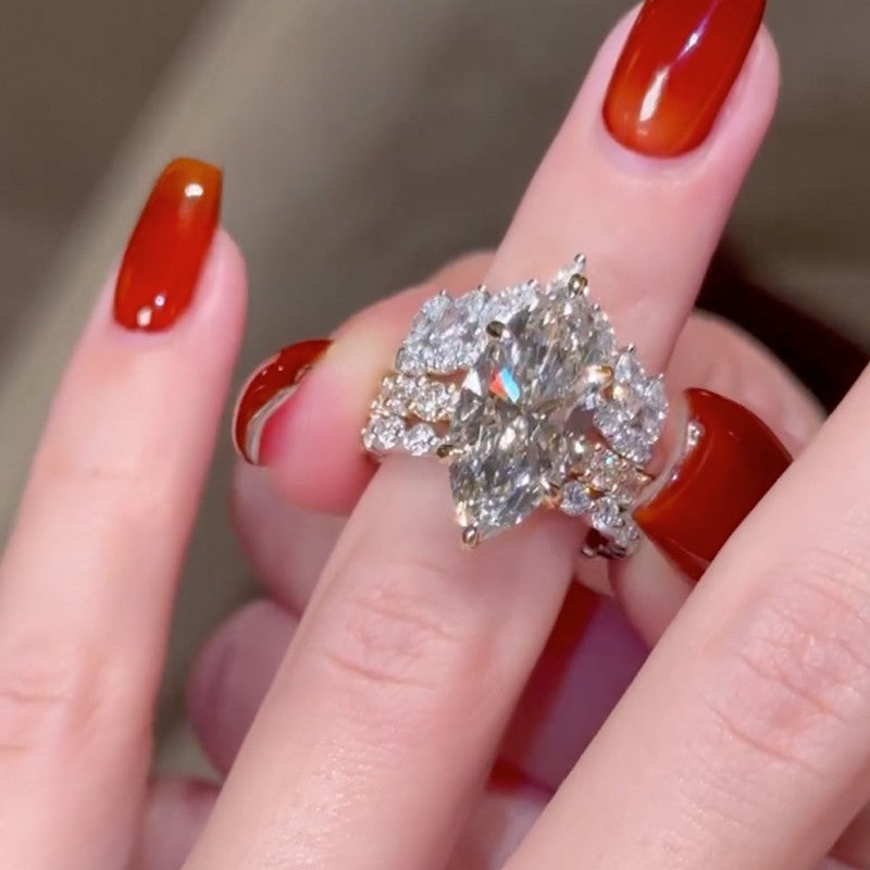 3PC 4.0Ct Marquise Cut Wedding Ring Set With Crown Curved Wedding Band & Classic Wedding Band - louilyjewelry