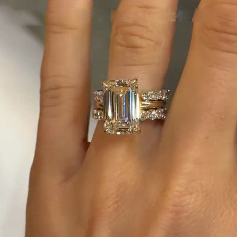 3PC 5.0Ct Emerald Cut Wedding Ring Set With Two Open Wedding Bands