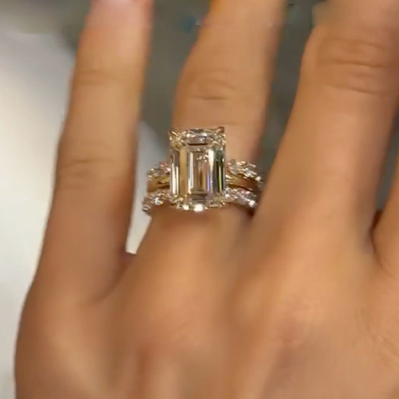 3PC 5.0Ct Emerald Cut Wedding Ring Set With Two Open Wedding Bands
