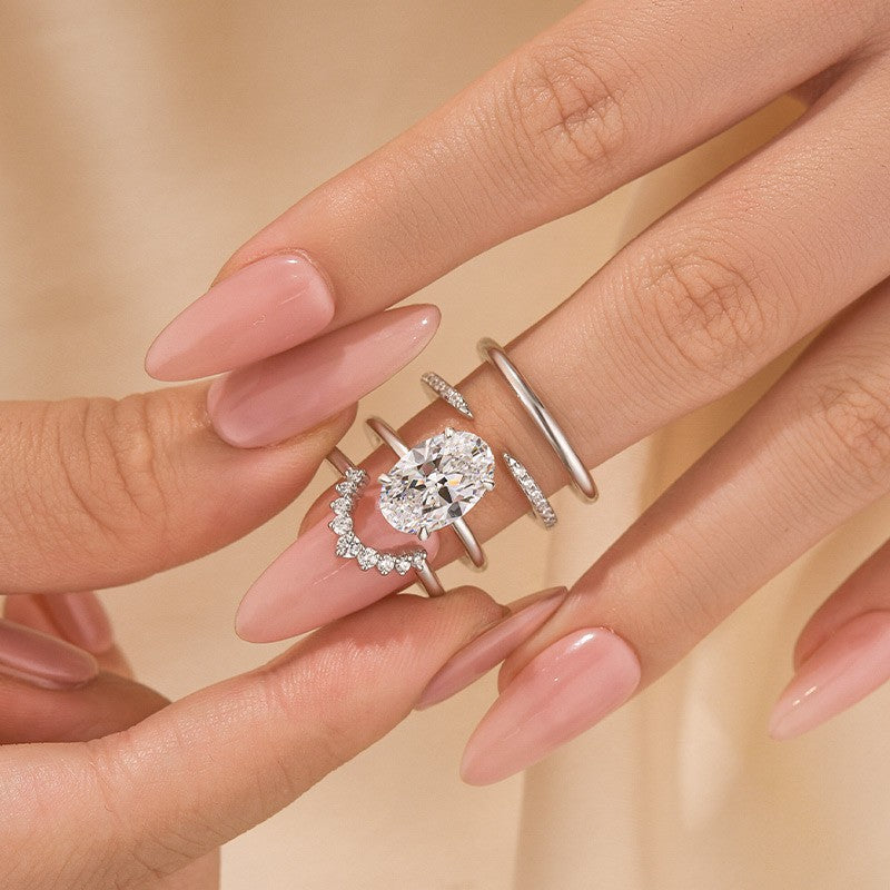 4PC 4.0Ct Oval Cut Classic Wedding Rings Engagement Rings For Her - louilyjewelry