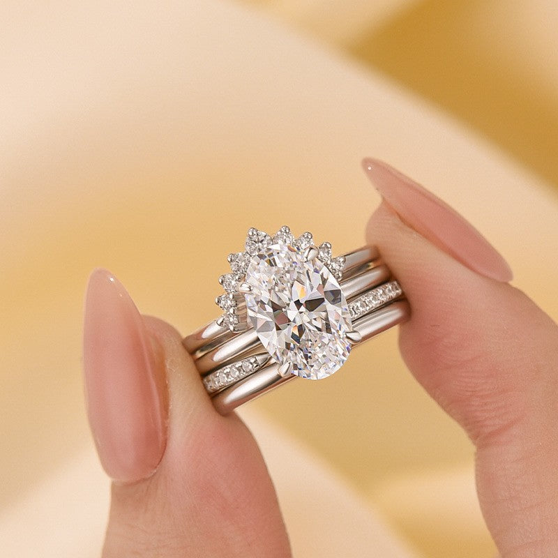 4PC 4.0Ct Oval Cut Classic Wedding Rings Engagement Rings For Her - louilyjewelry