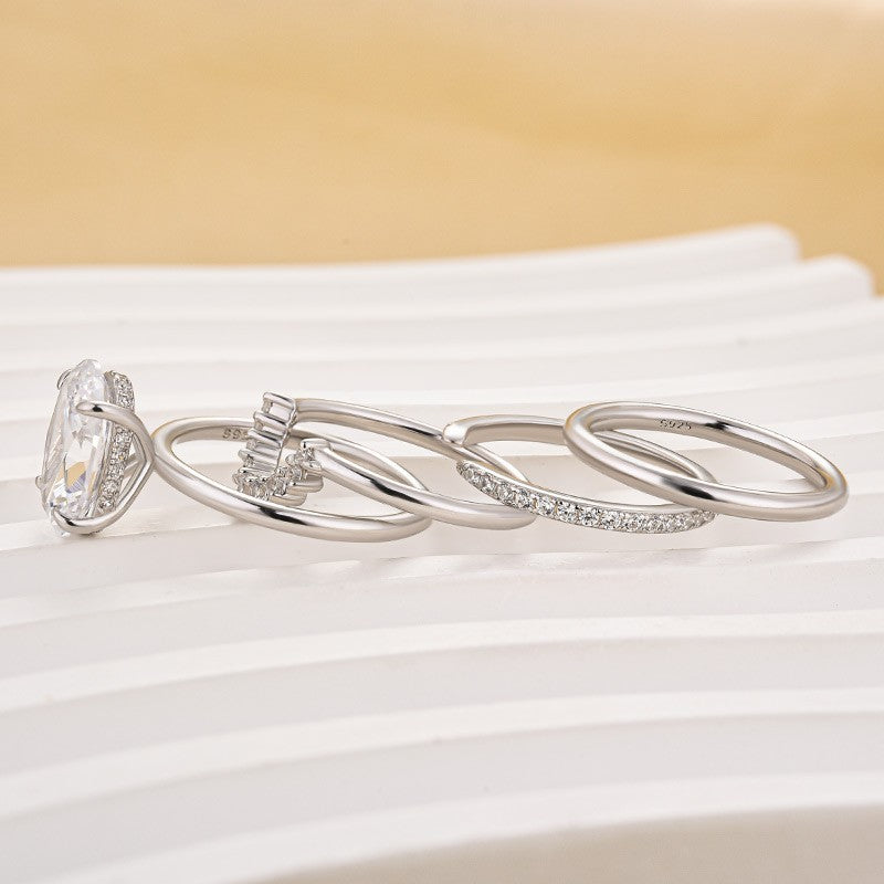 4PC 4.0Ct Oval Cut Classic Wedding Rings Engagement Rings For Her - louilyjewelry