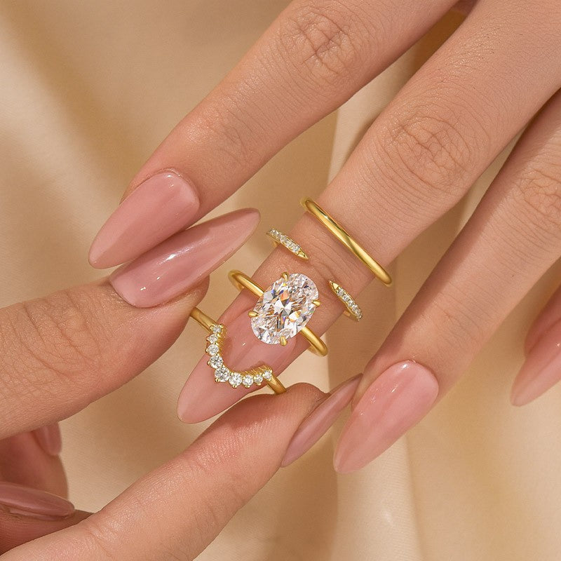 4PC 4.0Ct Oval Cut Classic Wedding Rings Engagement Rings For Her - louilyjewelry