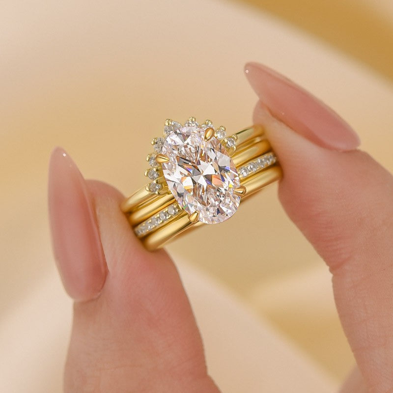 4PC 4.0Ct Oval Cut Classic Wedding Rings Engagement Rings For Her - louilyjewelry