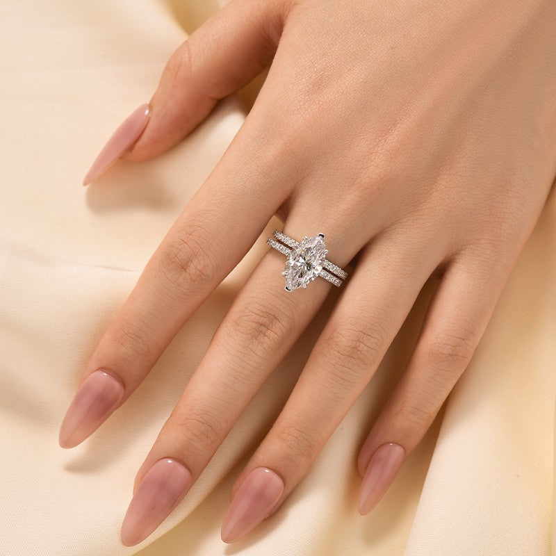 4.0Ct Marquise Cut Wedding Ring Set Travel Ring With Classic Wedding Band - louilyjewelry