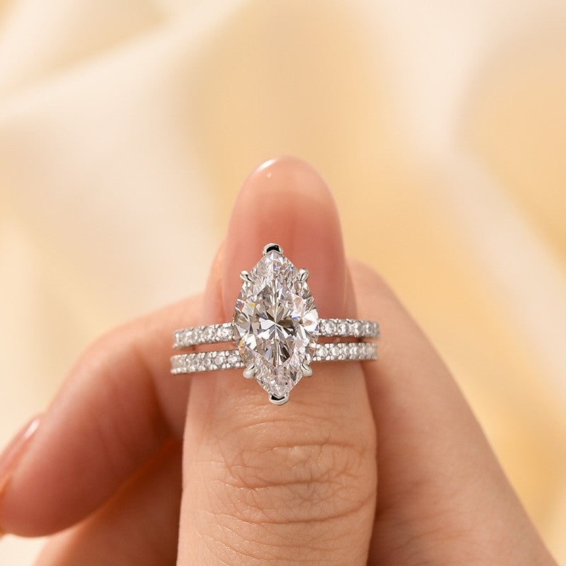 4.0Ct Marquise Cut Wedding Ring Set Travel Ring With Classic Wedding Band - louilyjewelry