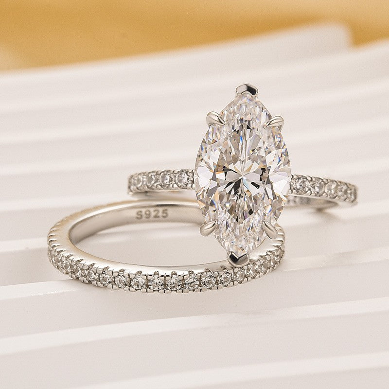 4.0Ct Marquise Cut Wedding Ring Set Travel Ring With Classic Wedding Band - louilyjewelry