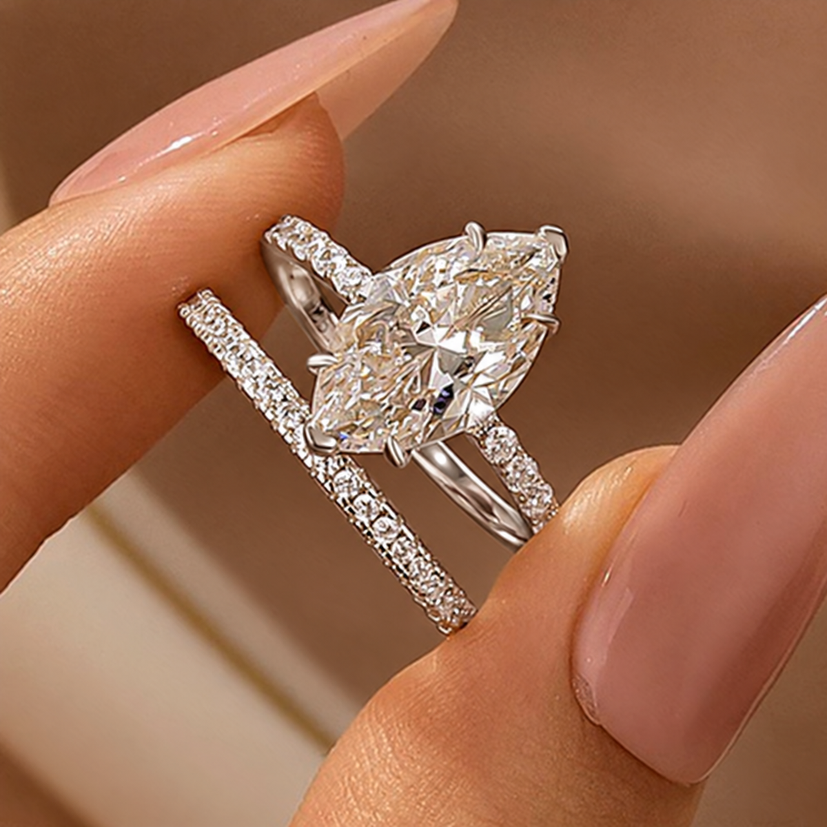 4.0Ct Marquise Cut 2PC Pave Wedding Ring Set In Sterling Silver