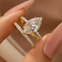 S925 4.0Ct Marquise Cut Wedding Ring Set Travel Ring With Classic Wedding Band For Women