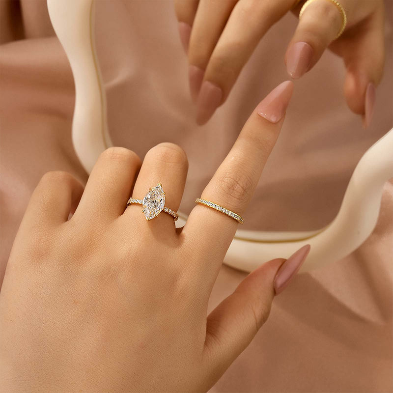 4.0Ct Marquise Cut Wedding Ring Set Travel Ring With Classic Wedding Band - louilyjewelry
