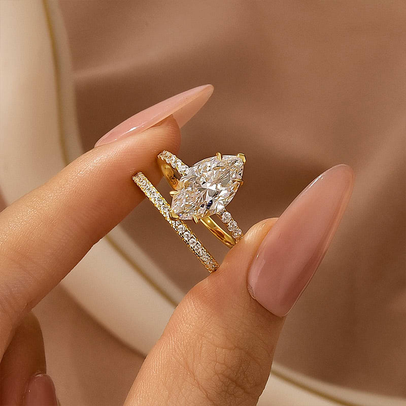 4.0Ct Marquise Cut Wedding Ring Set Travel Ring With Classic Wedding Band - louilyjewelry