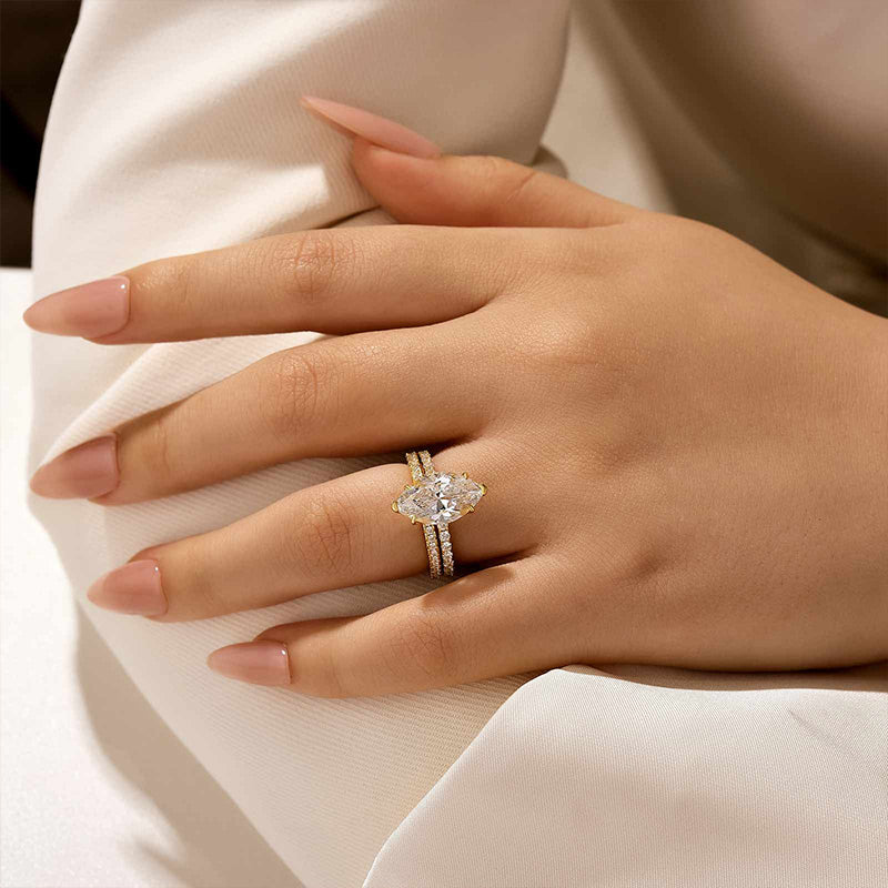 4.0Ct Marquise Cut Wedding Ring Set Travel Ring With Classic Wedding Band - louilyjewelry