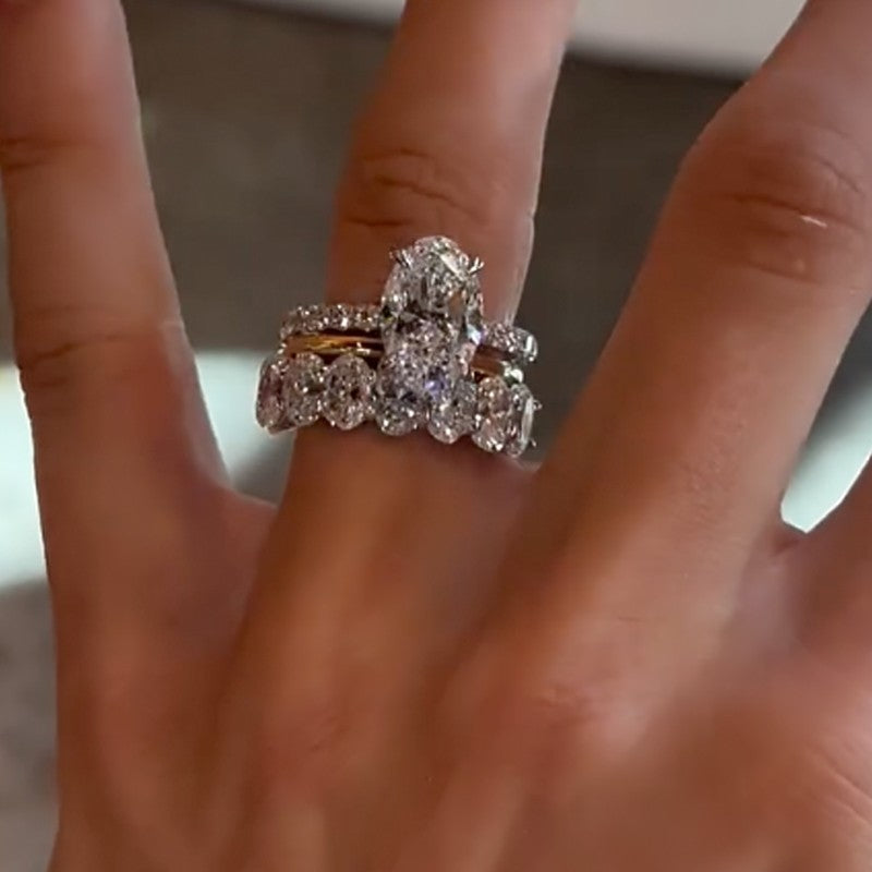 3PC 4.0Ct Oval Cut Wedding Ring Set Travel Ring For Her With Two Classic Wedding Bands - louilyjewelry