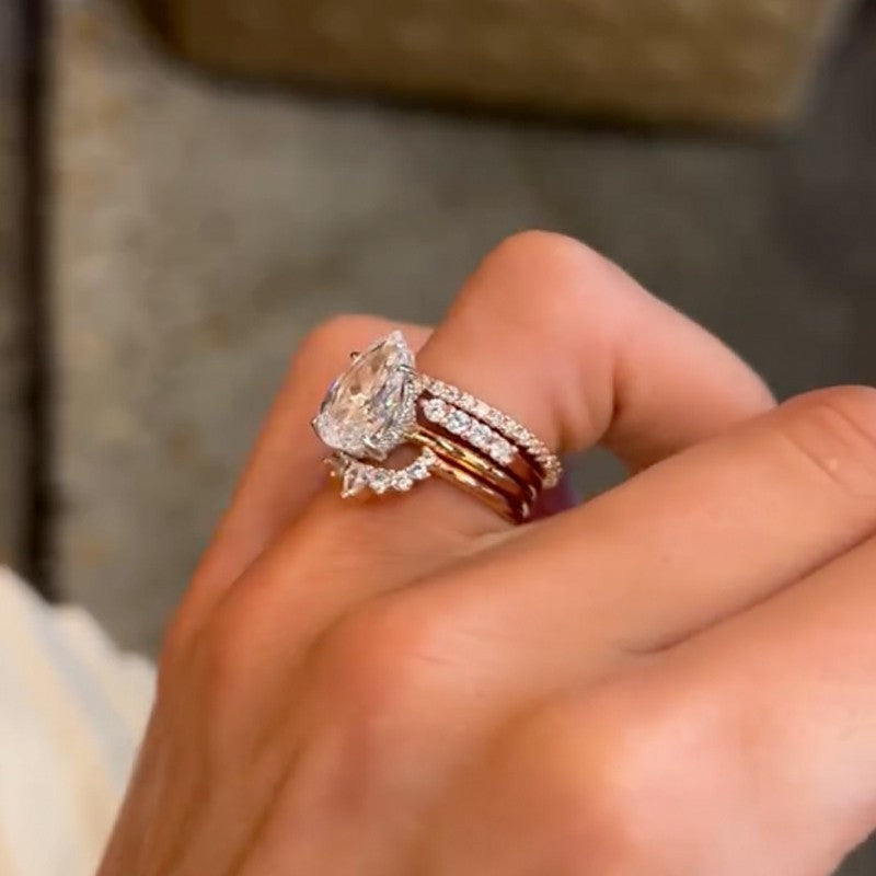 4PC Vintage 4.0Ct Pear Cut Wedding Ring Set Travel Rings In Sterling Silver