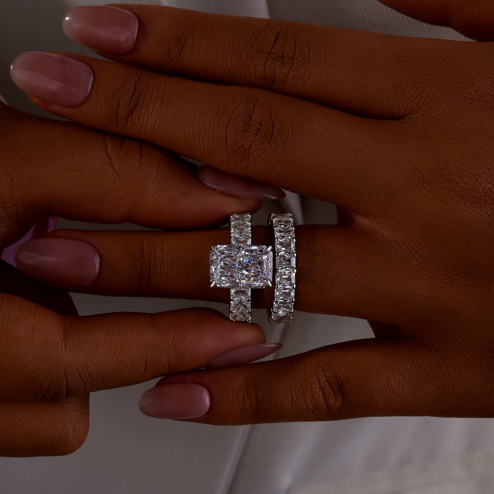 5.0Ct Luxe Radiant Cut Engagement Ring Travel Ring With Radiant Cut Wedding Band - louilyjewelry