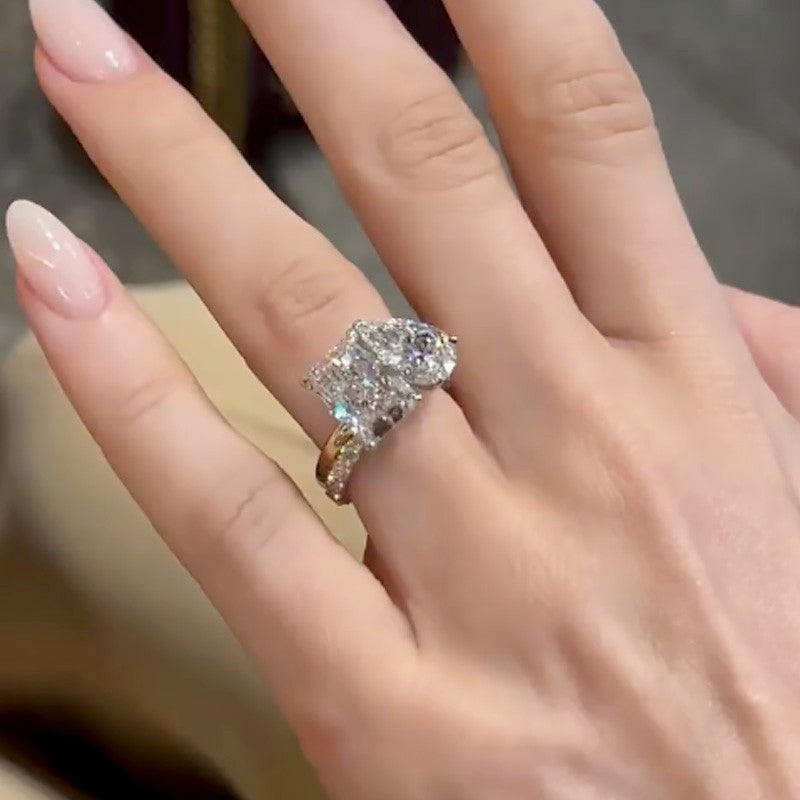 4.8Ct Toi et Moi Radiant & Pear Cut Wedding Ring Set With Classic Wedding Band