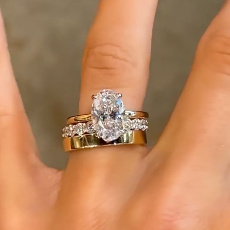 3PC 4.0Ct Oval Cut Hidden Halo Wedding Ring Set Promise Rings For Her - louilyjewelry