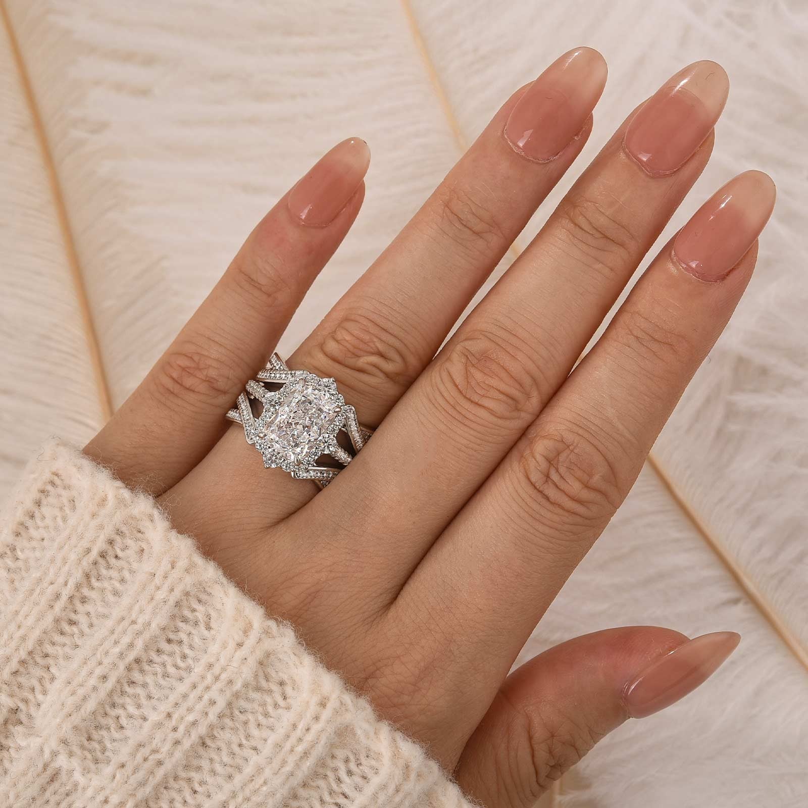 3.5Ct Halo Radiant Cut Insert Wedding Ring Set With Engagement Ring Enhancer