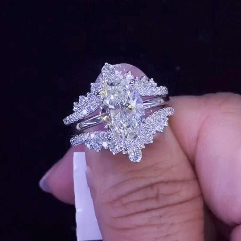 3PC 4.0Ct Oval Cut Vintage Wedding Ring Set With Two Crowned Shaped Wedding Bands