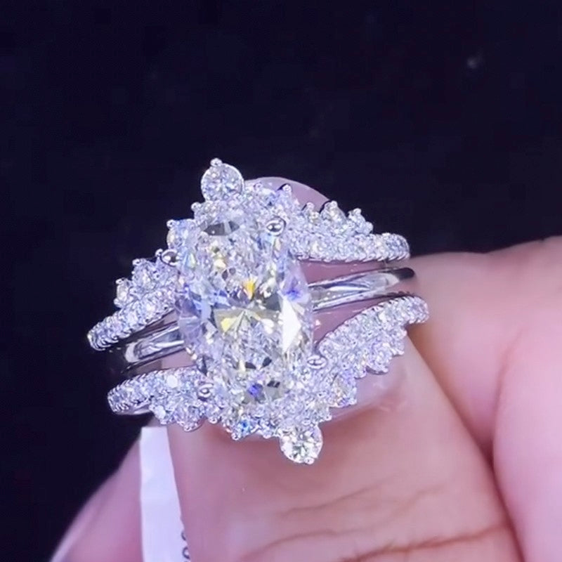 3PC 4.0Ct Oval Cut Vintage Wedding Ring Set With Two Crowned Shaped Wedding Bands