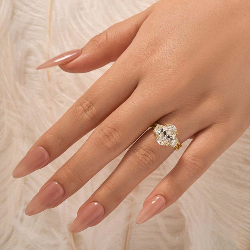 4.0Ct Oval Cut Insert Wedding Ring Set With Open Engagement Ring Enhancer