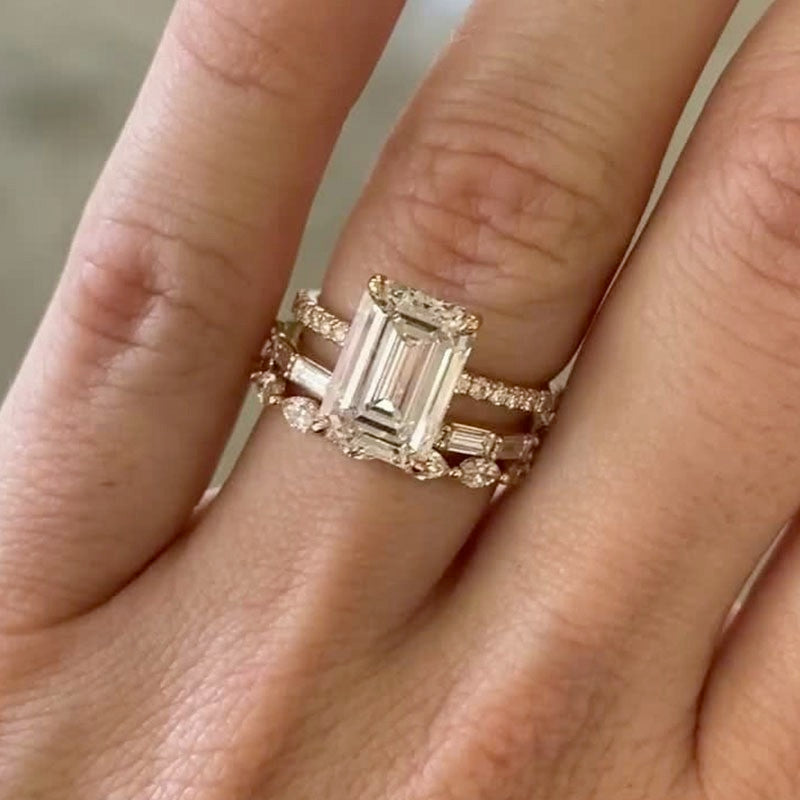 3PC 3.5Ct Emerald Cut Wedding Ring Set Travel Rings