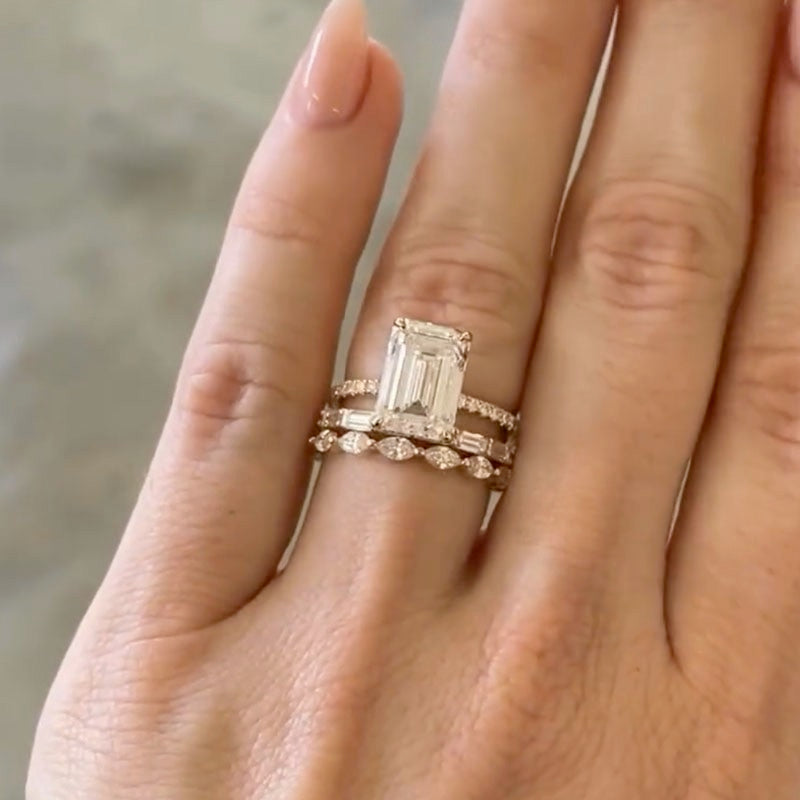 3PC 3.5Ct Emerald Cut Wedding Ring Set Travel Rings