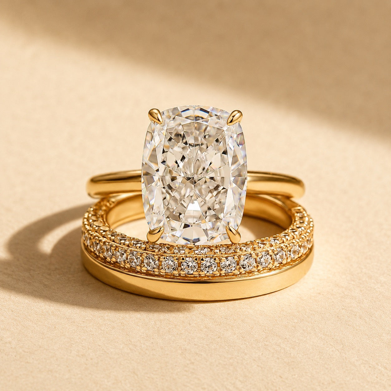 S925 3PC Wedding Sets 6.5Ct Elongated Cushion Cut Wedding Ring Set With Classic Wedding Bands