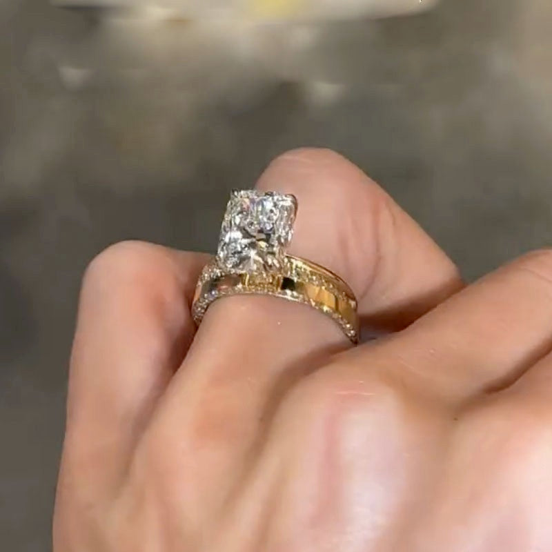 3PC Wedding Sets 6.5Ct Elongated Cushion Cut Wedding Ring Set With Classic Wedding Bands