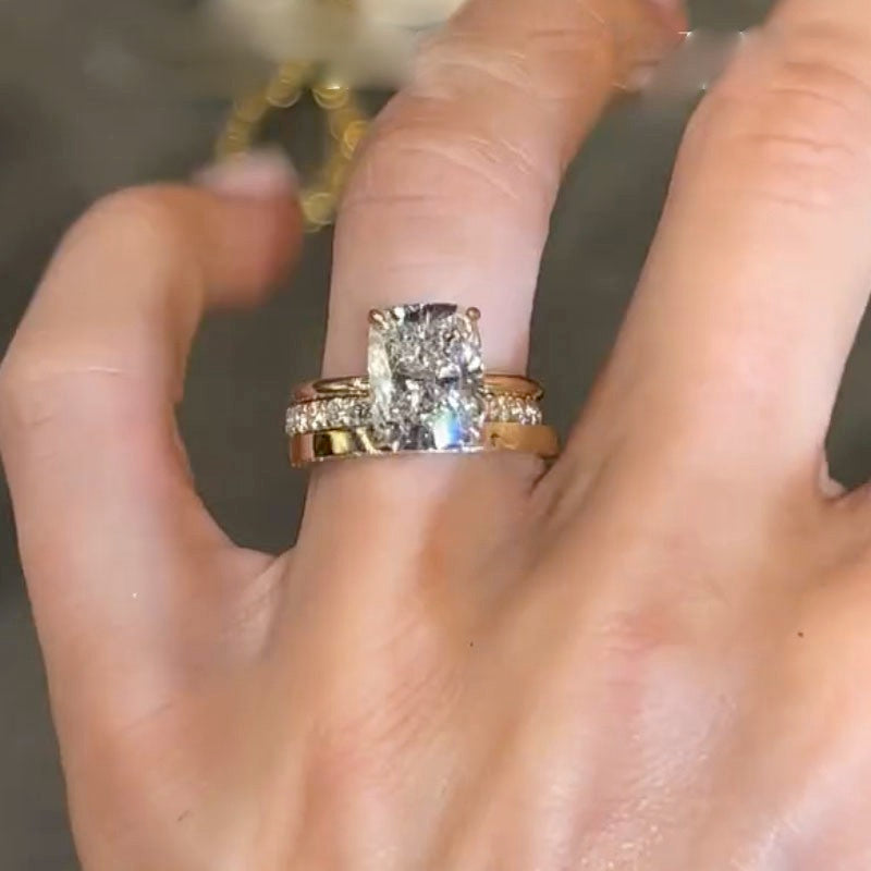 3PC Wedding Sets 6.5Ct Elongated Cushion Cut Wedding Ring Set With Classic Wedding Bands