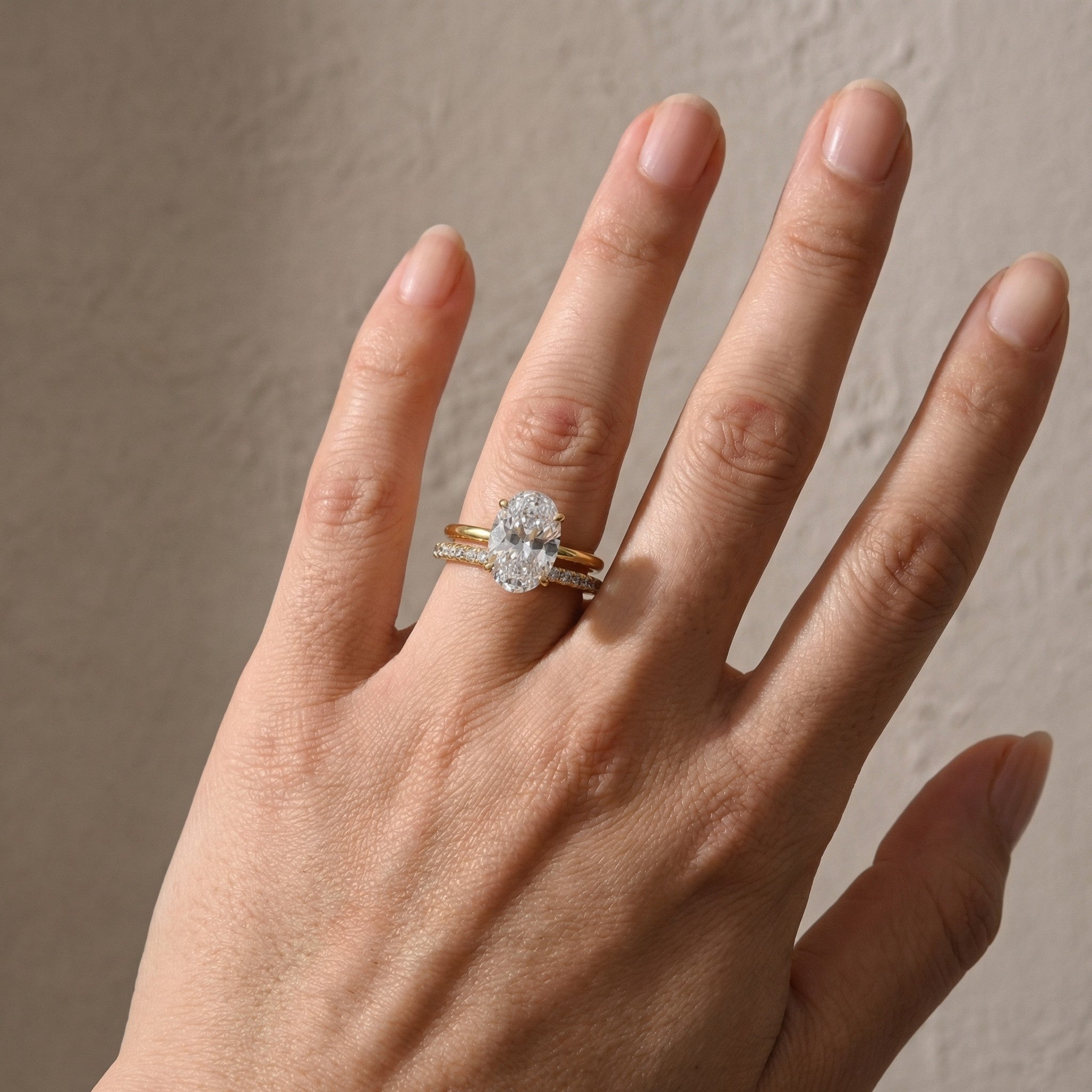 S925 4.0Ct Solitaire Oval Cut Hidden Halo Engagement Ring In Sterling Silver with Classic Half Eternity Wedding Band