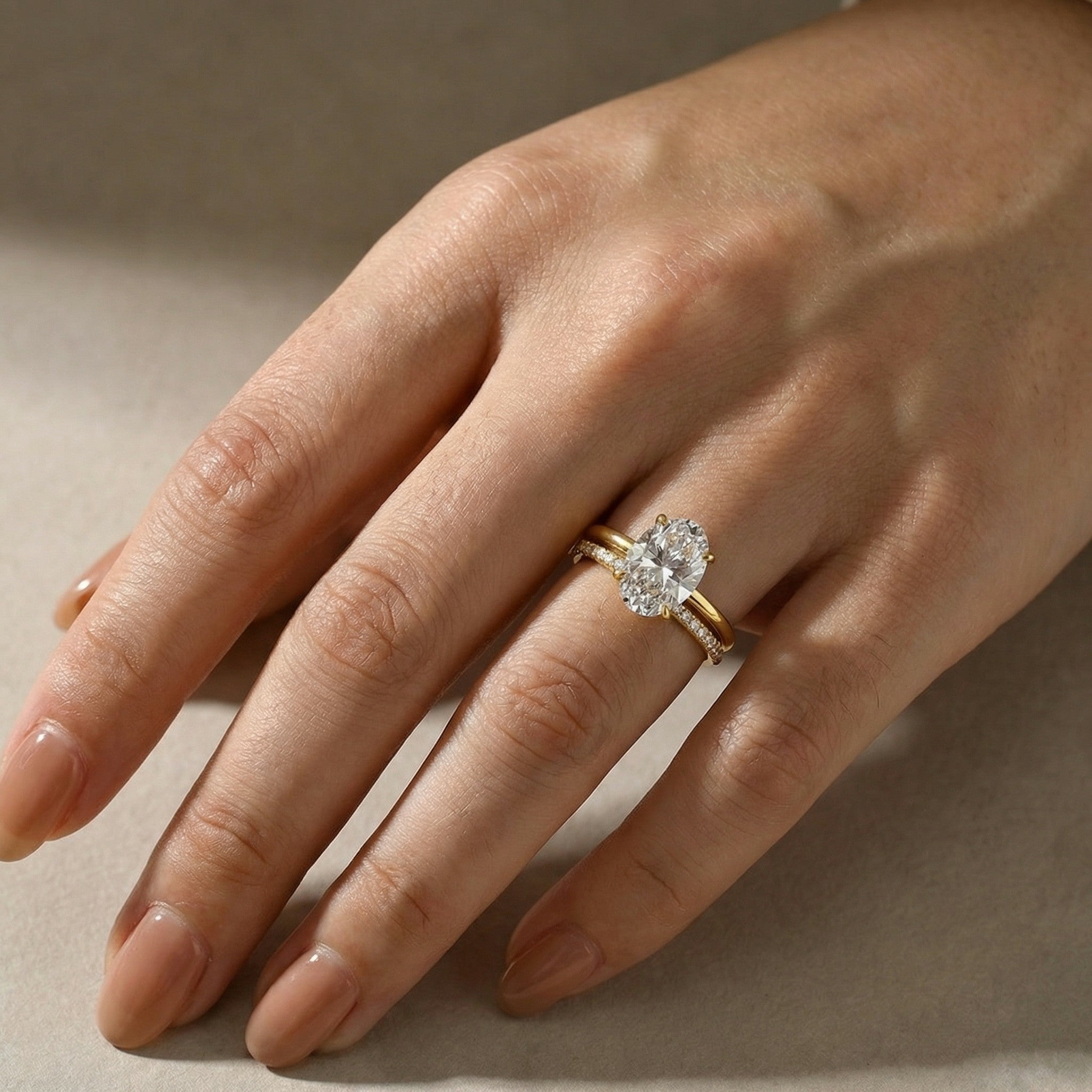 S925 4.0Ct Solitaire Oval Cut Hidden Halo Engagement Ring In Sterling Silver with Classic Half Eternity Wedding Band