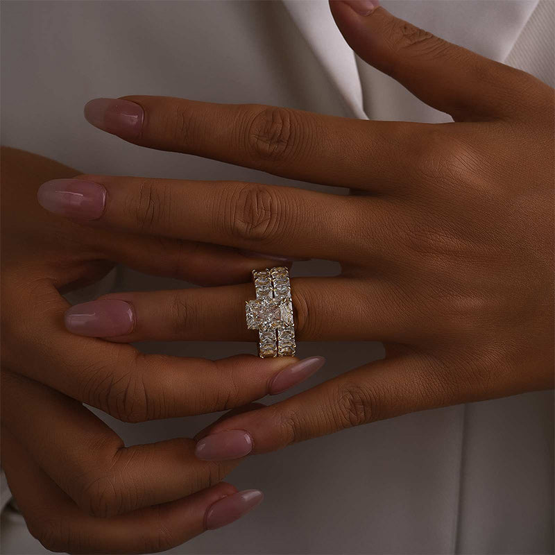 3.5Ct Luxe Radiant Cut Engagement Ring Travel Ring With Radiant Cut Wedding Band