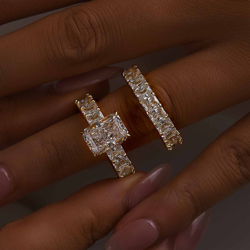 3.5Ct Luxe Radiant Cut Engagement Ring Travel Ring With Radiant Cut Wedding Band