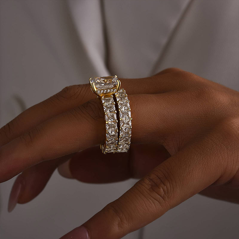 3.5Ct Luxe Radiant Cut Engagement Ring Travel Ring With Radiant Cut Wedding Band