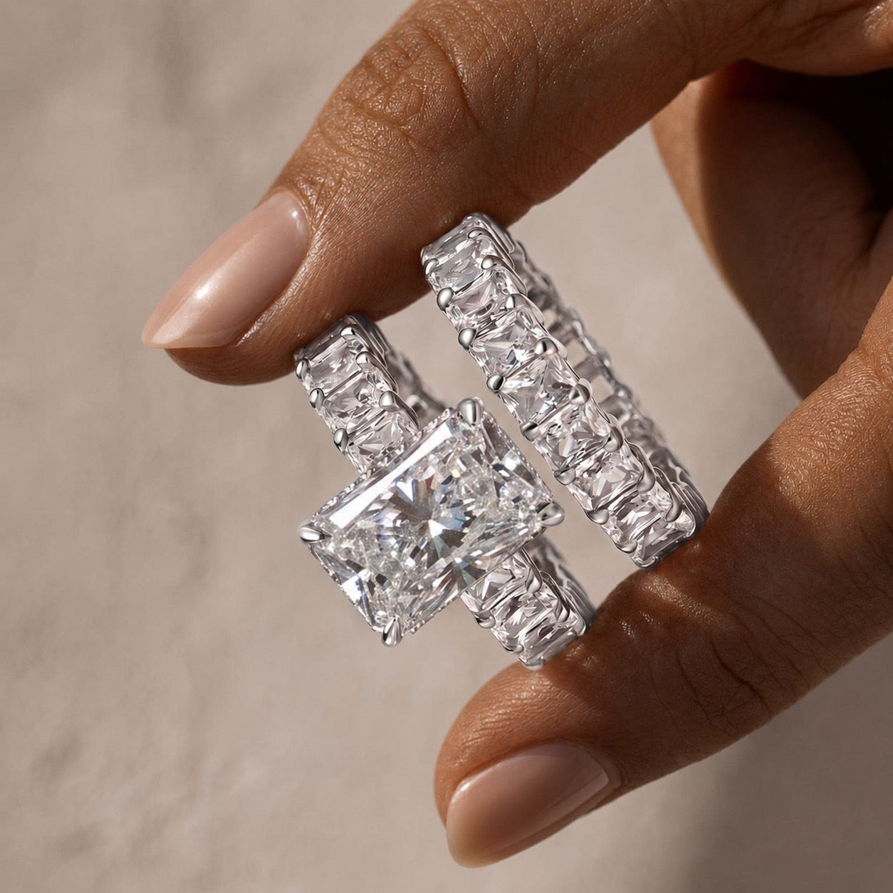S925 5.0Ct Luxe Radiant Cut Engagement Ring Travel Ring With Radiant Cut Wedding Band