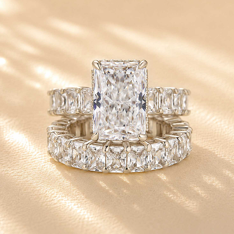 S925 5.0Ct Luxe Radiant Cut Engagement Ring Travel Ring With Radiant Cut Wedding Band