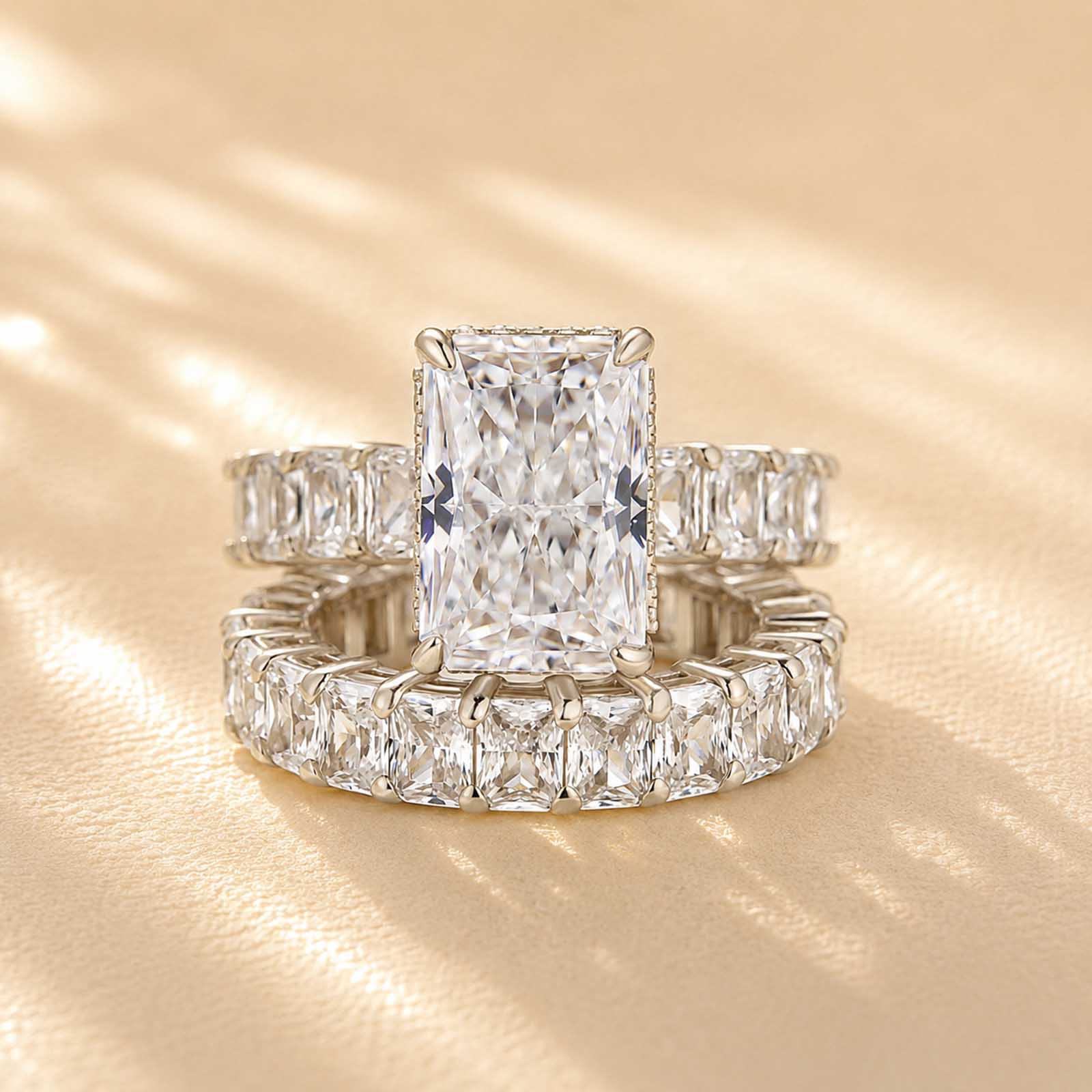 S925 5.0Ct Luxe Radiant Cut Engagement Ring Travel Ring With Radiant Cut Wedding Band