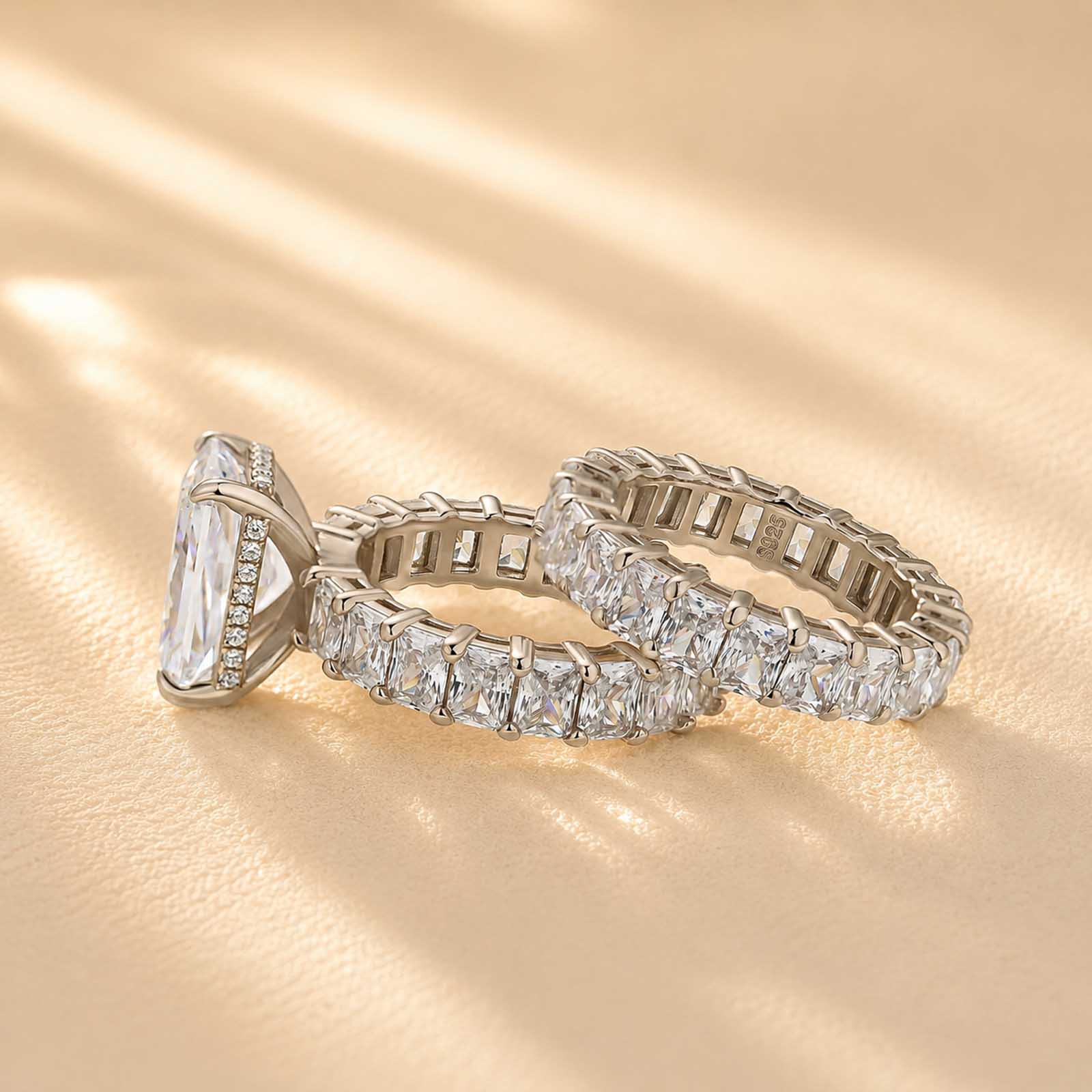S925 5.0Ct Luxe Radiant Cut Engagement Ring Travel Ring With Radiant Cut Wedding Band