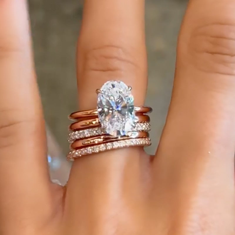 5PC 4.0Ct Oval Cut Wedding Ring Set With Classic Wedding Bands