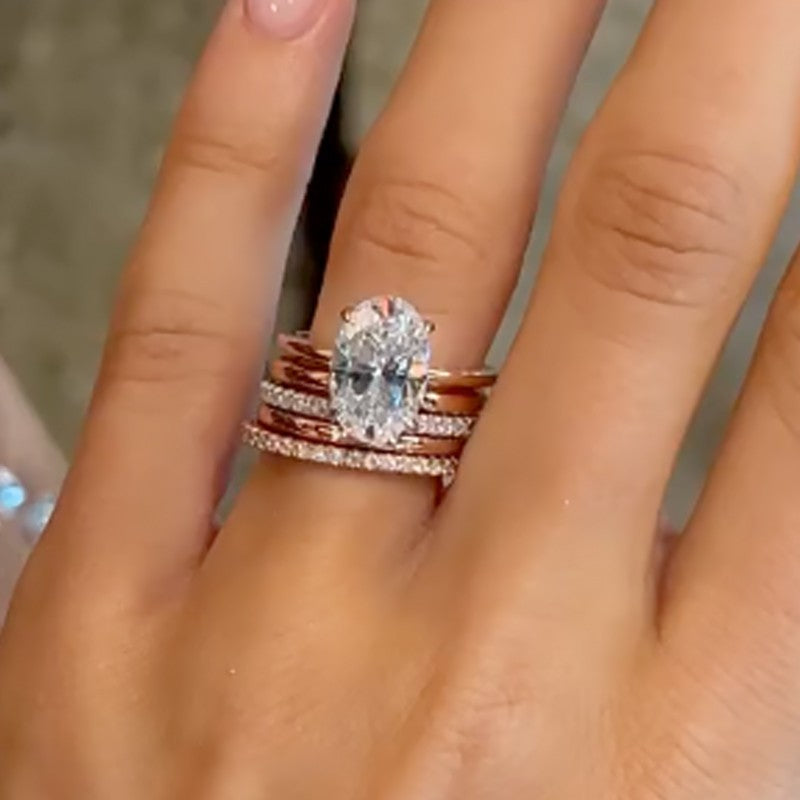 5PC 4.0Ct Oval Cut Wedding Ring Set With Classic Wedding Bands
