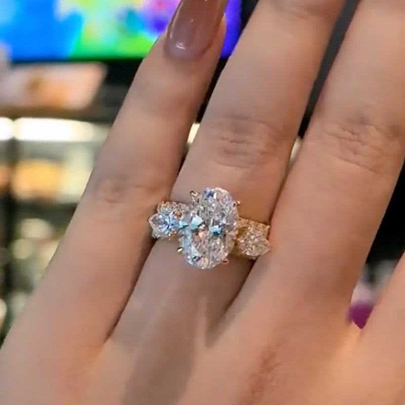 3PC 4.5Ct Oval Cut Insert Wedding Ring Set Travel Rings