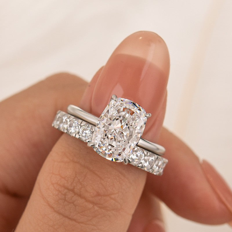4.5Ct Cushion Cut Engagement Ring With Open Women's Wedding Band