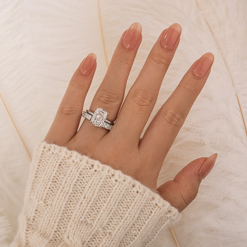 4.5Ct Cushion Cut Engagement Ring With Open Women's Wedding Band