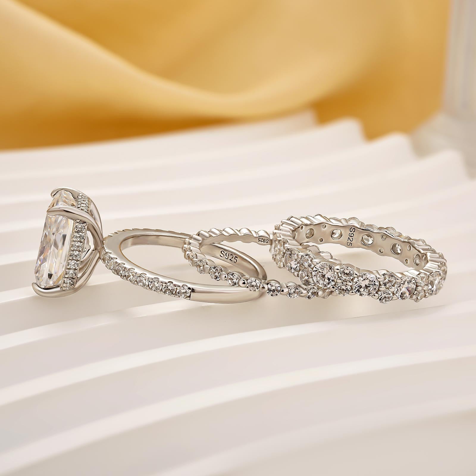 3PC 4.5Ct Radiant Cut Wedding Ring Set With Classic Wedding Bands